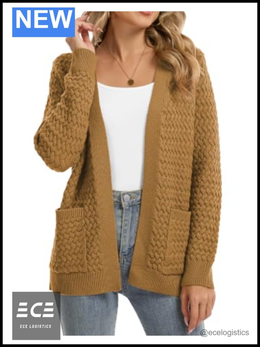 Cable Knit Open Front Cardigan Sweater Coat with Pockets